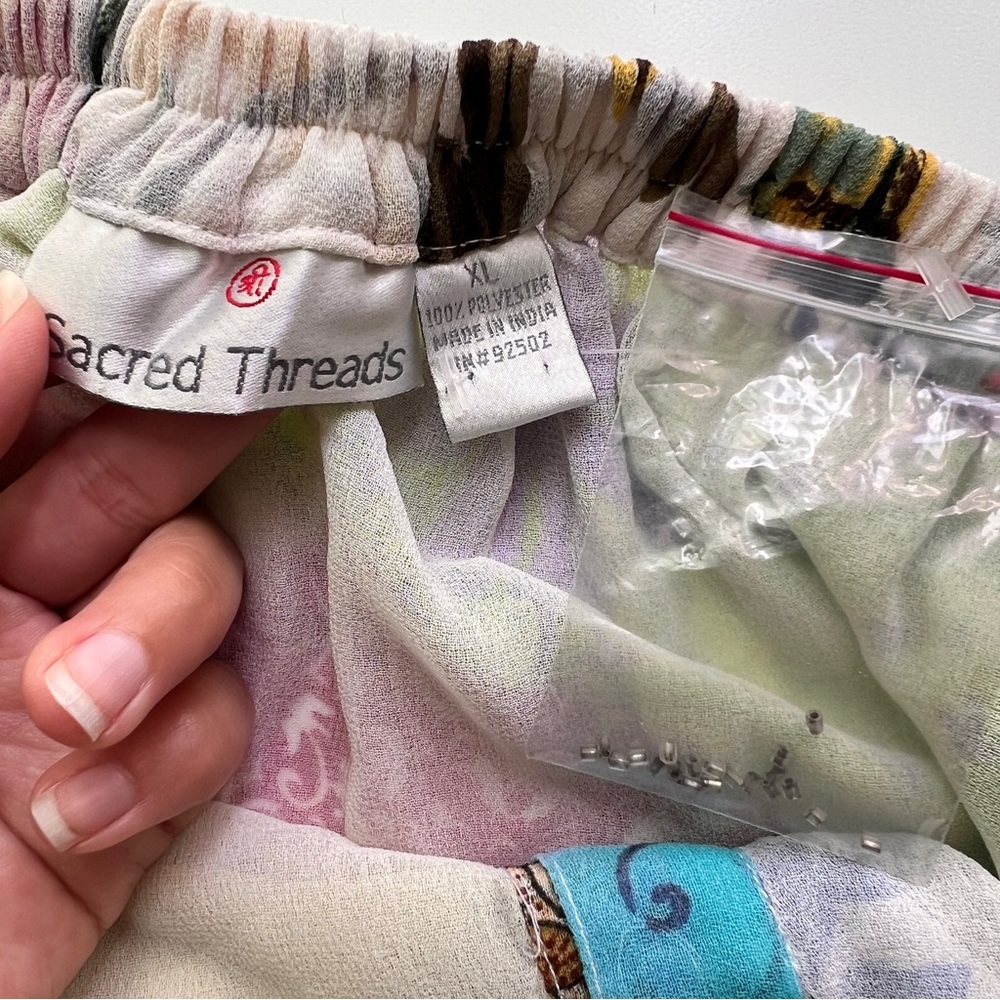 Sacred Threads Artsy Patchwork Boho Beaded Maxi Midi Skirt Floral Sz XL Cottage - Picture 11 of 14